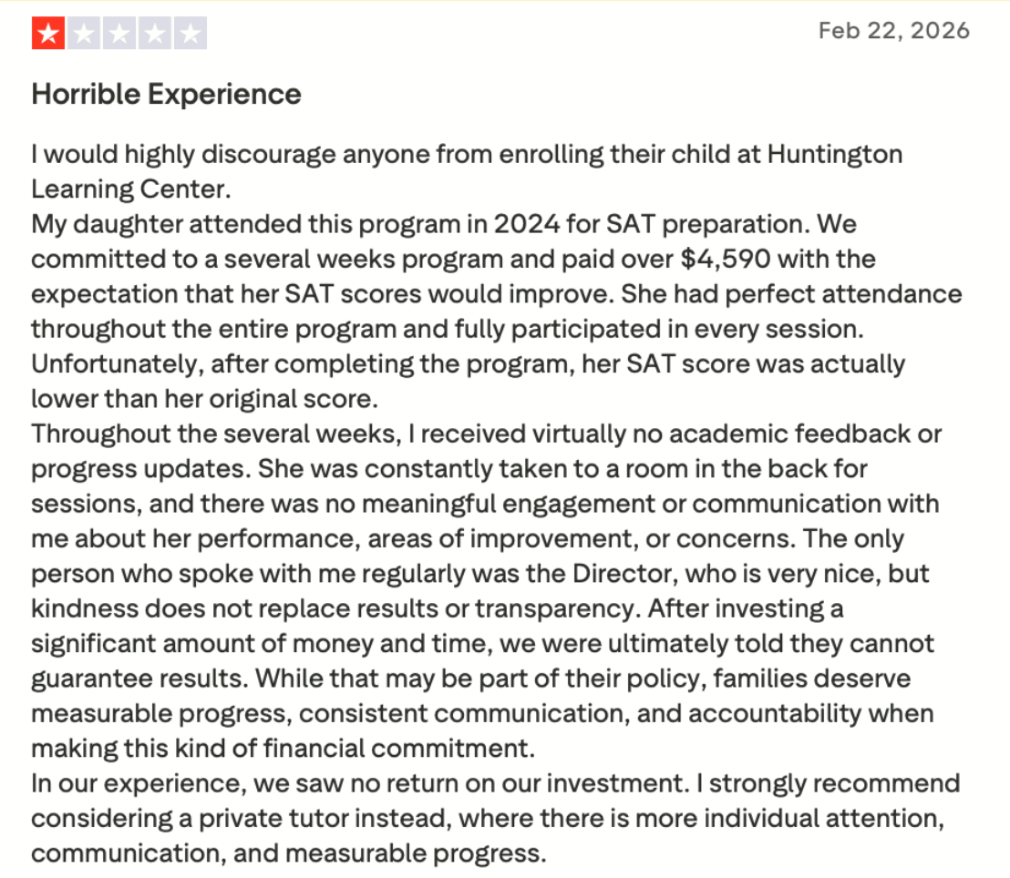 Huntington Learning Center Reviews Complaints 