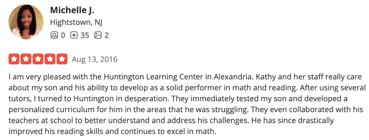 Benefits according to Huntington tutoring reviews (details)