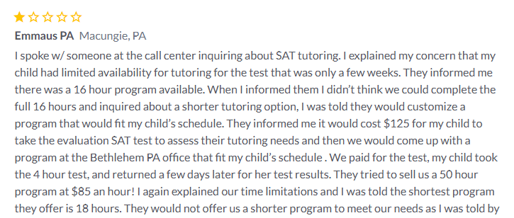 Huntington Learning Center reviews: Quality of customer support