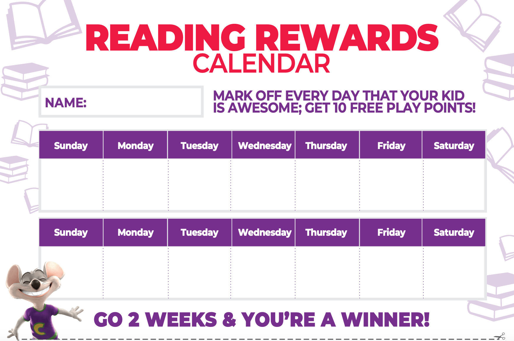 Chuck E. Cheese Reading Rewards