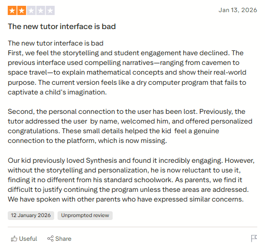 Synthesis Tutor Review on User Interface and Experience