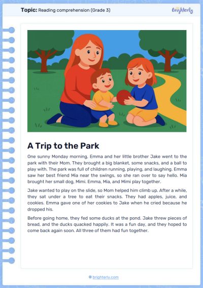 3rd Grade Reading Comprehension Worksheets PDF 1