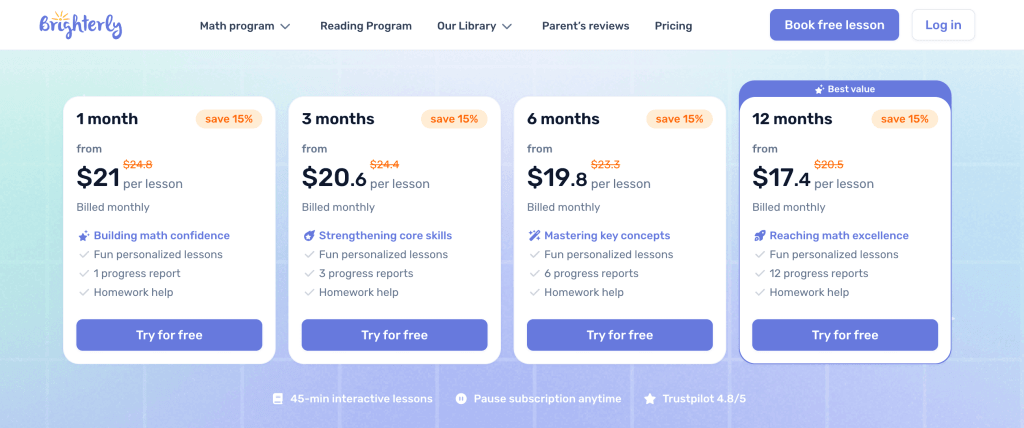 How much does Brighterly cost?