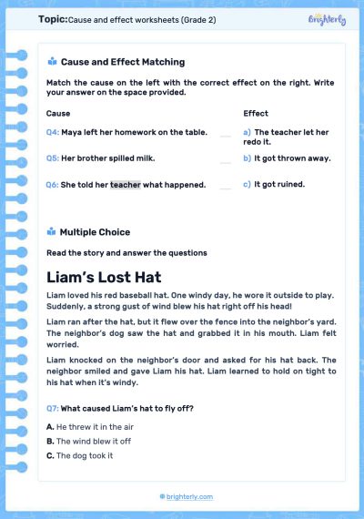 Cause and Effect Worksheets Grade 2 PDF 1