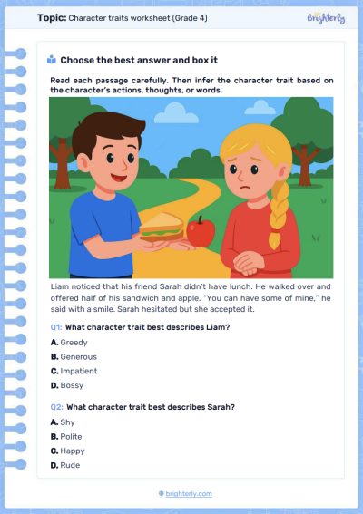 PDF1 Character traits worksheet Grade 4