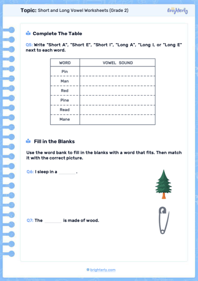 PDF1 Short and Long Vowel Worksheets Grade 2