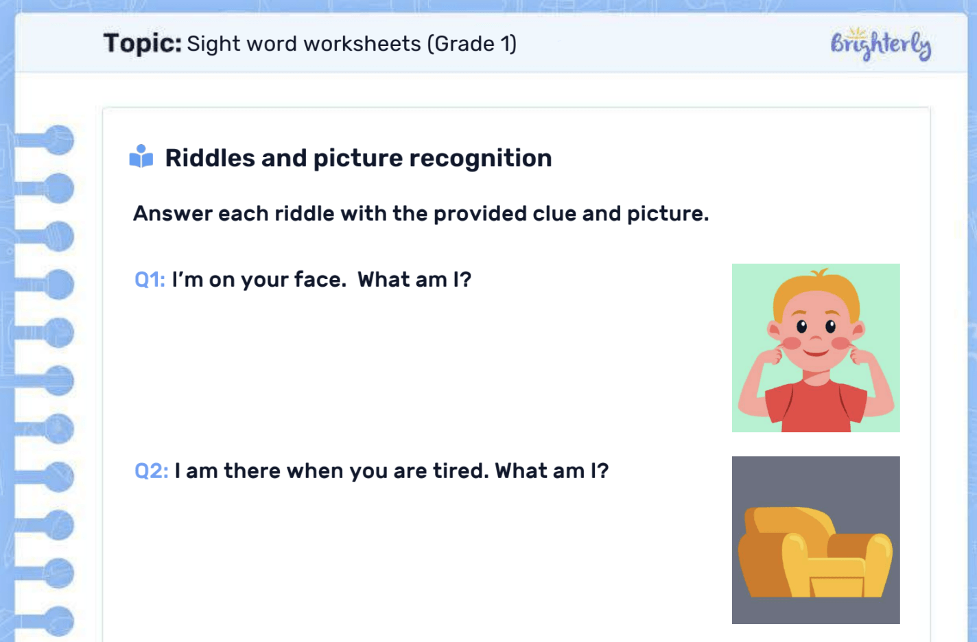 Sight words worksheets PDF free: Examples