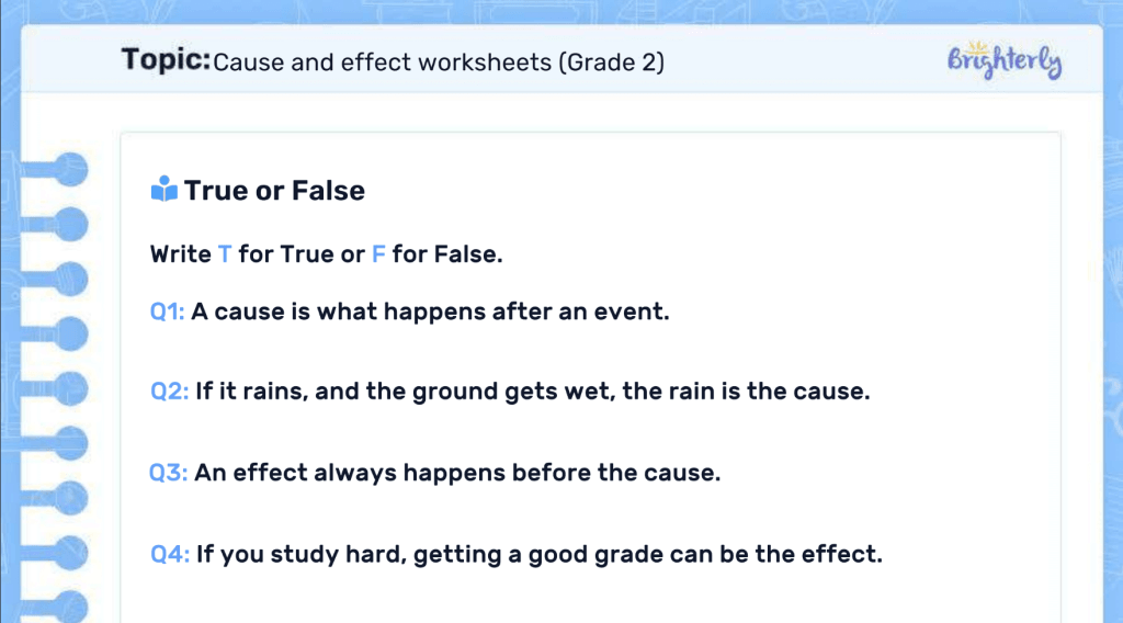 2nd grade cause and effect worksheets: Examples