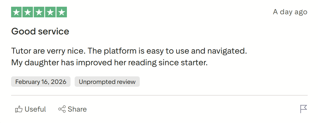 Brighterly is a strong candidate for the best reading program for kids, as it works not only on increasing reading speed but also on reading comprehension strategies for an integrated approach to the subject. In Trustpilot reviews, parents praise the quality teachers who help achieve noticeable results.