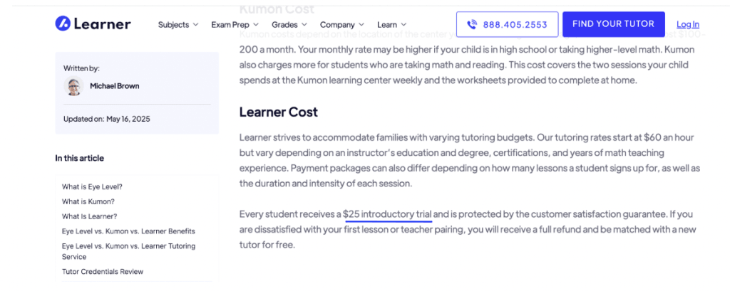Learner tutoring reviews complaints