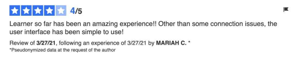 Math tutor reviews from Learner students: User interface and experience