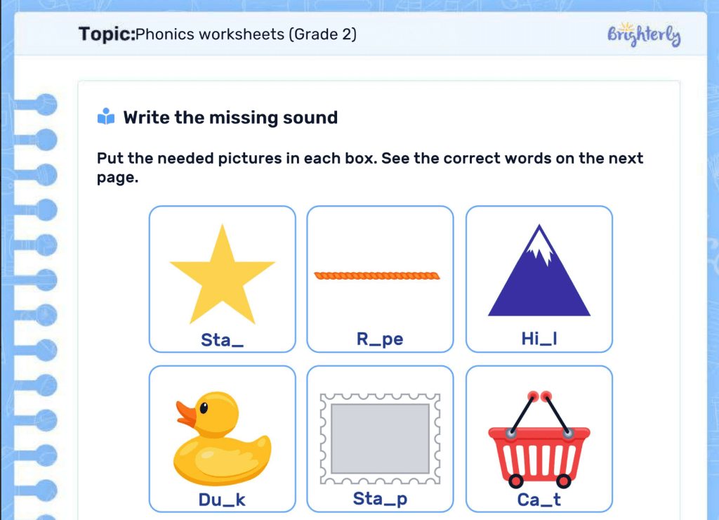Second grade phonics worksheets: Examples