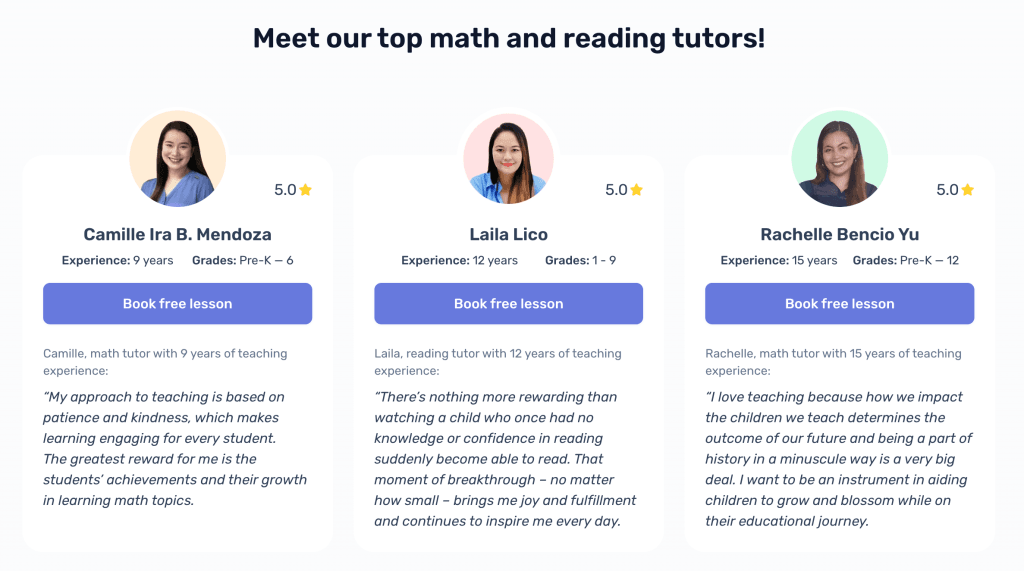 Top-notch reading & math tutors