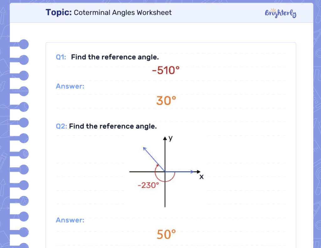 Coterminal angles worksheet PDF: Examples by Brighterly