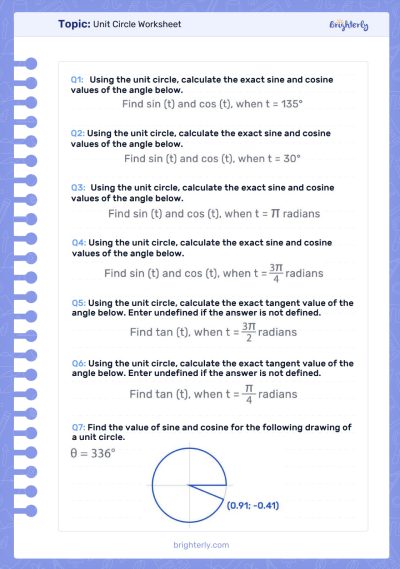 Unit Circle Worksheet PDF 1