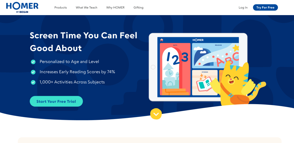 Homer reading website for kids