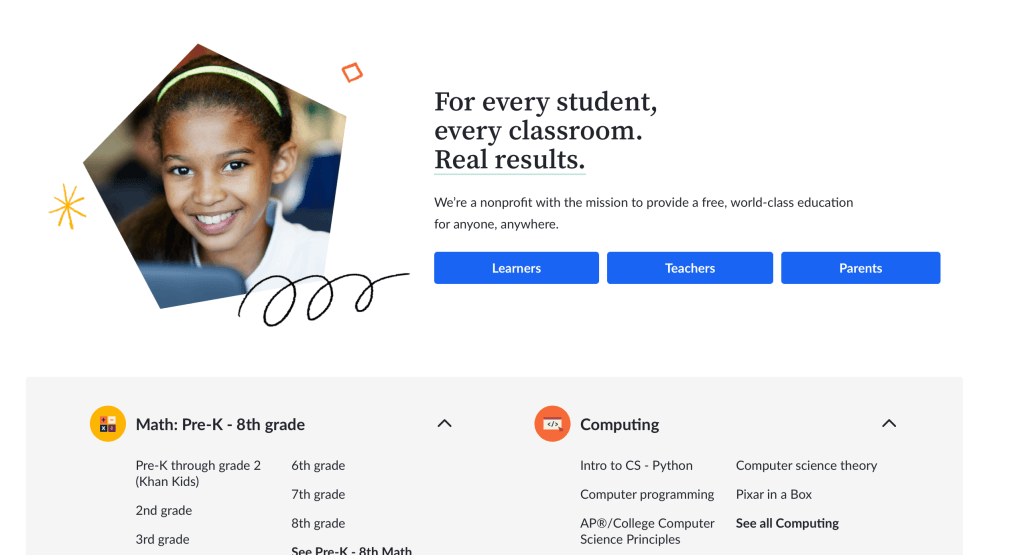 #5 Khan Academy free reading website for kids