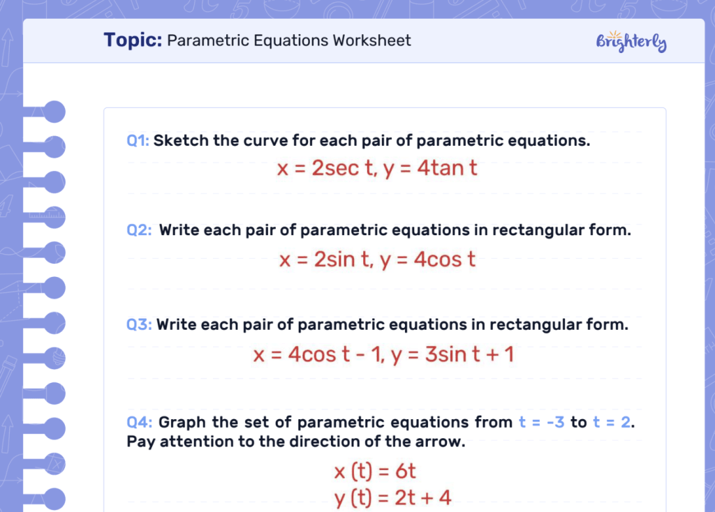 Graph parametric equations worksheets: Examples by Brighterly
