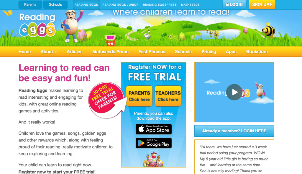 Reading Eggs online reading websites for kids