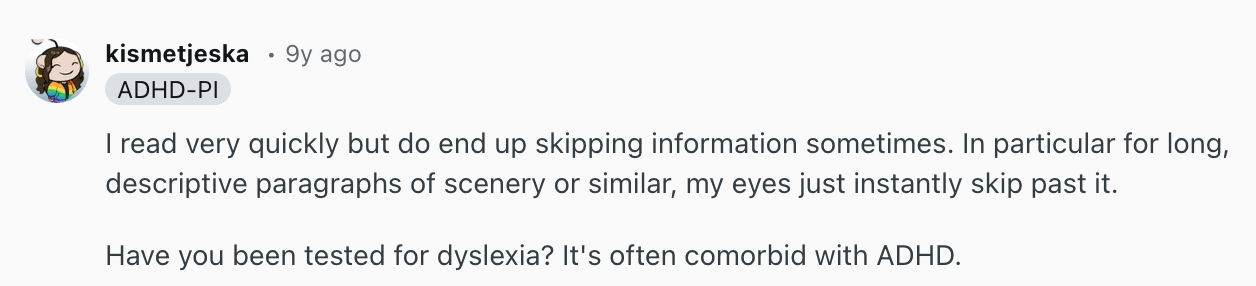 ADHD and reading difficulties with speed