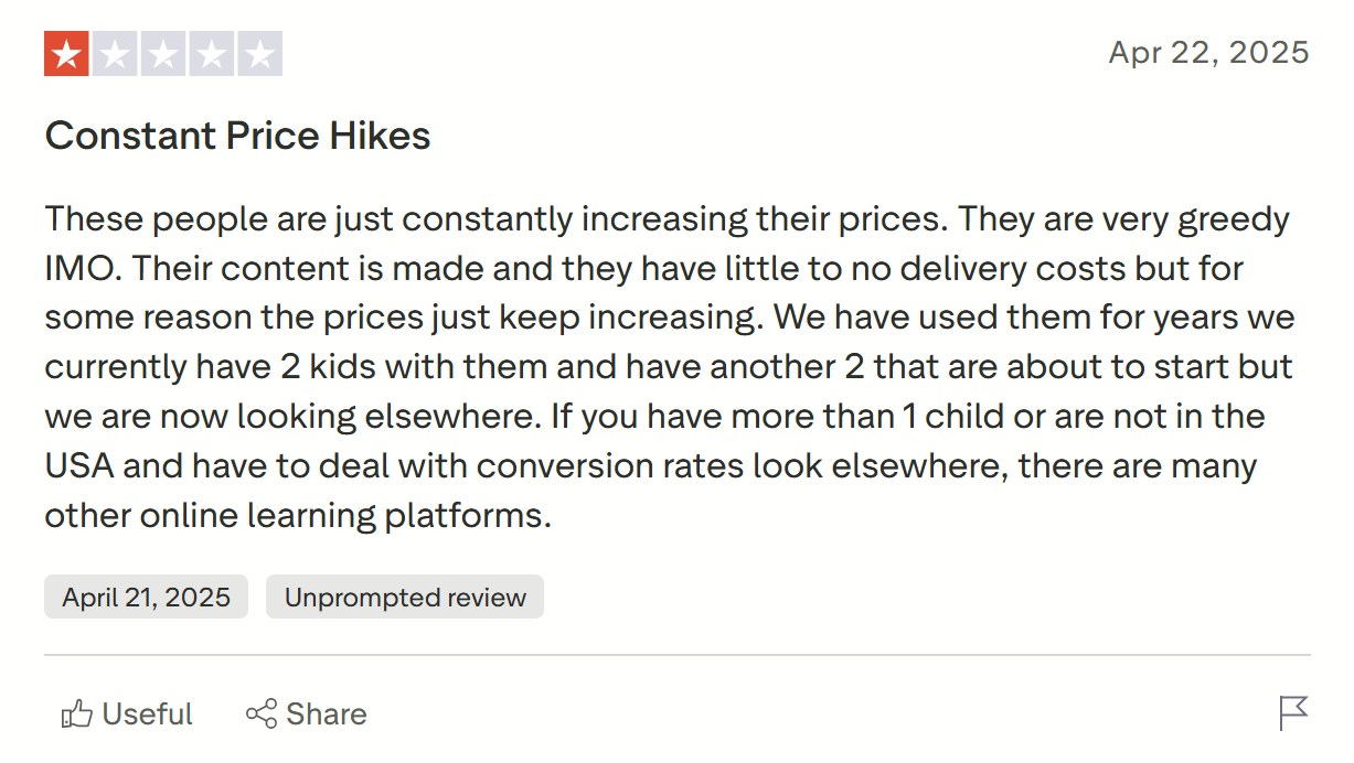 Unexpected price increases