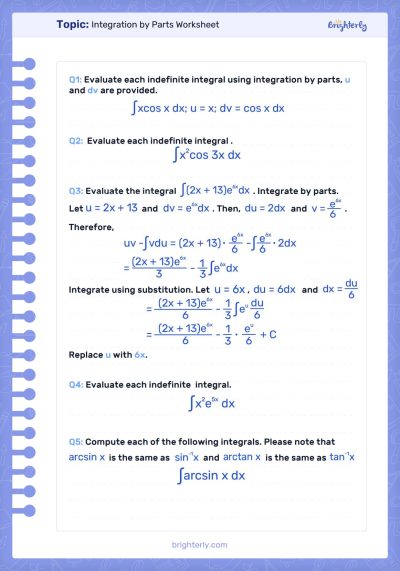 Integration by Parts Worksheet 1