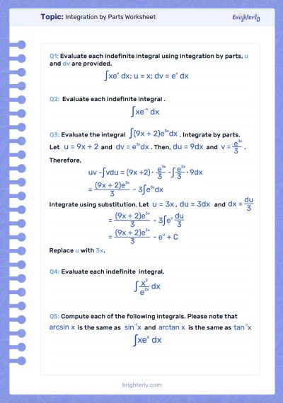 Integration by Parts Worksheet 2