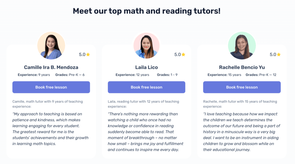 Professional reading and math tutors