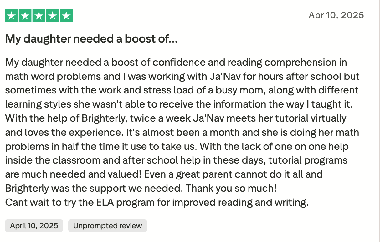 Brighterly Reviews from Parents