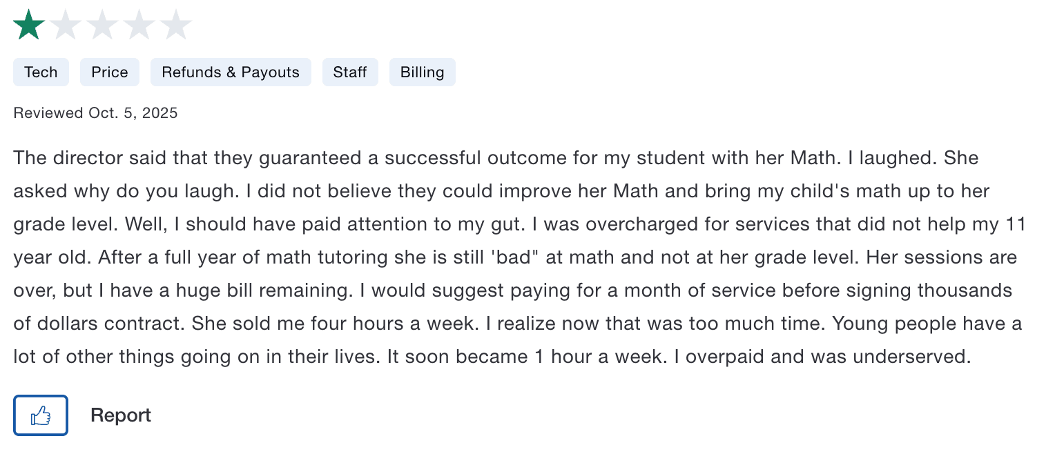 But not all users find Sylvan effective. Some are frustrated with the lack of improvement despite the hefty fees.