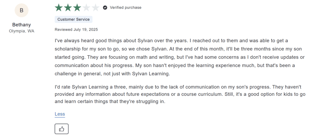 Sylvan learning reviews complaints