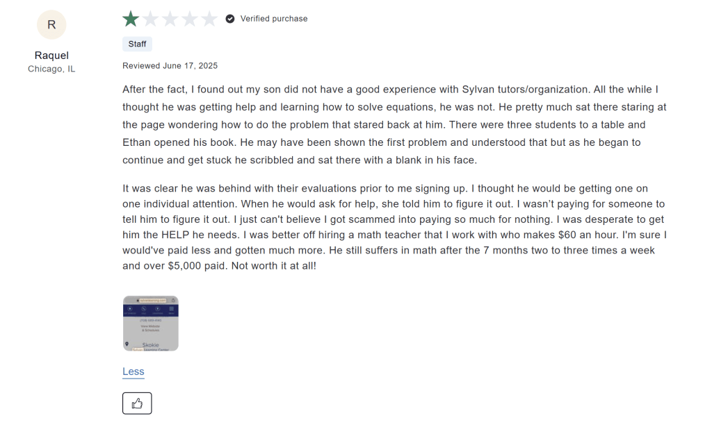 Sylvan learning reviews complaints