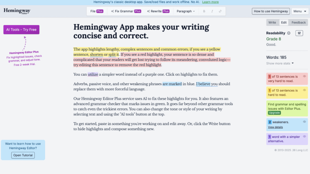 #4 ELA website: Hemingway Editor