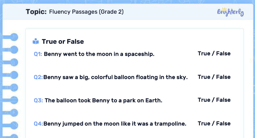 Second grade fluency passages: Examples