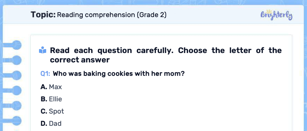 Reading comprehension worksheets for grade 2: Examples