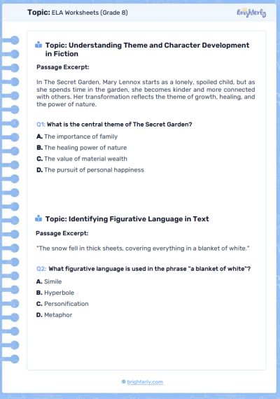 8th Grade ELA Worksheet 1