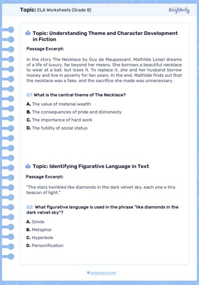 8th Grade ELA Worksheet 2