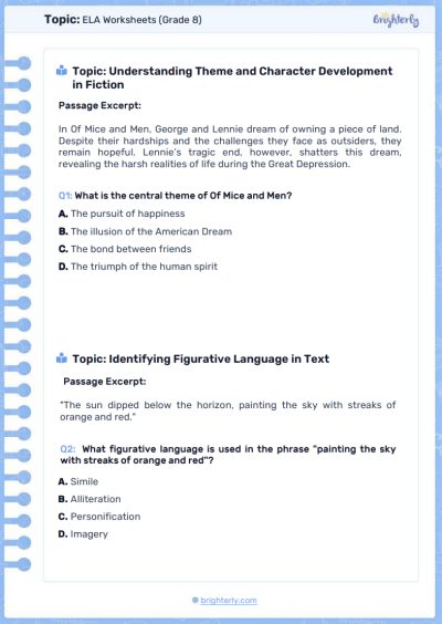 8th Grade ELA Worksheet 3
