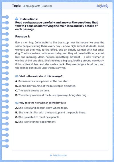 8th Grade ELA Worksheet 4