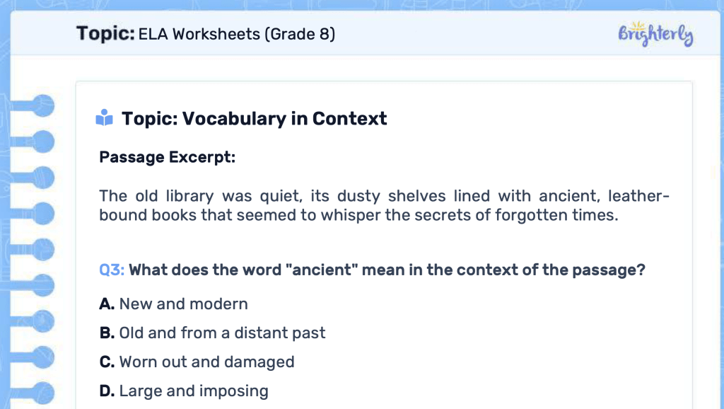 8th grade language arts worksheets: Examples