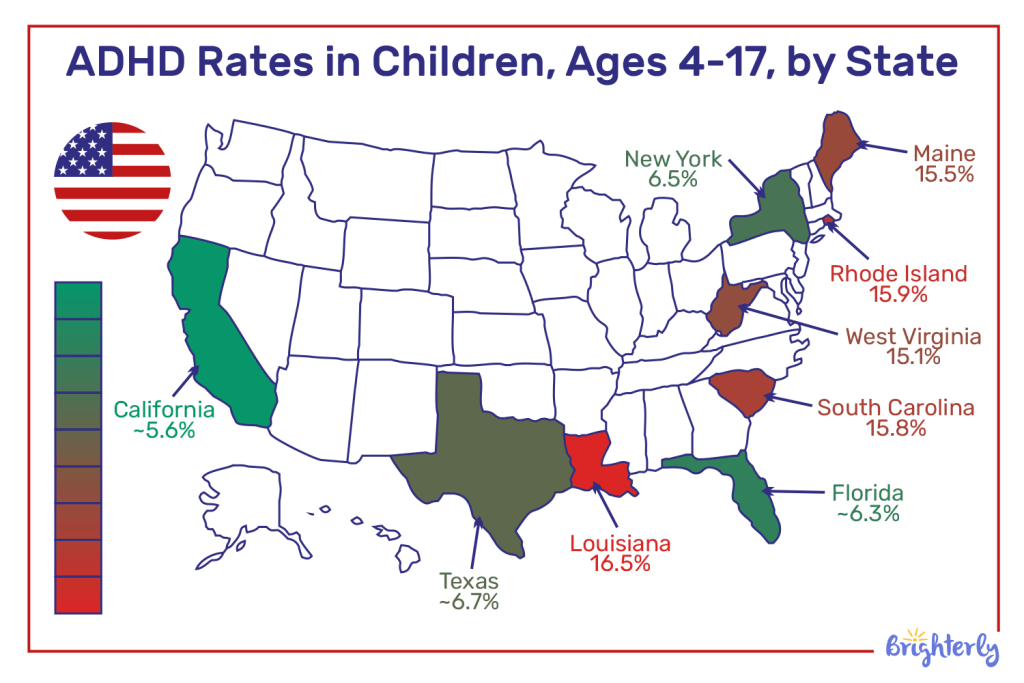 What are the statistics of ADHD by state?