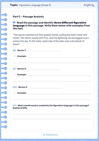Figurative Language 9th Grade Worksheets 1