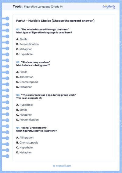 Figurative Language 9th Grade Worksheets 2