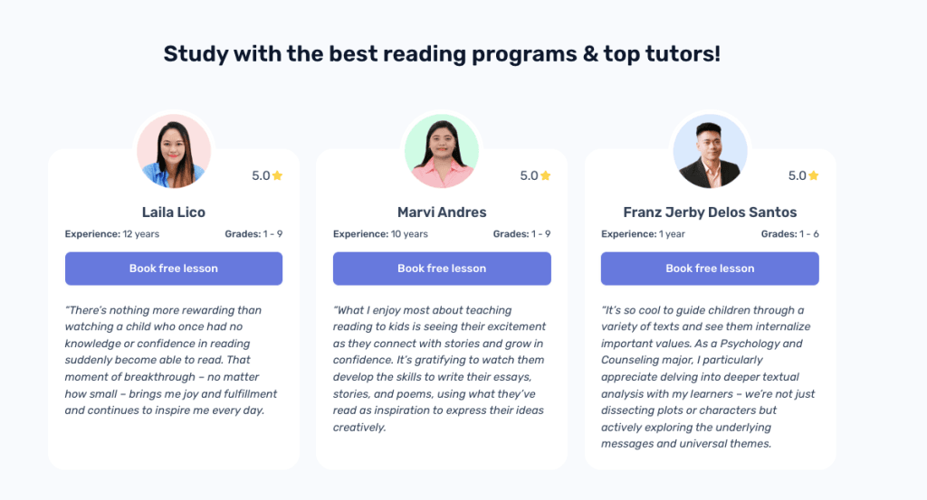 Live 1:1s with reading and math tutors