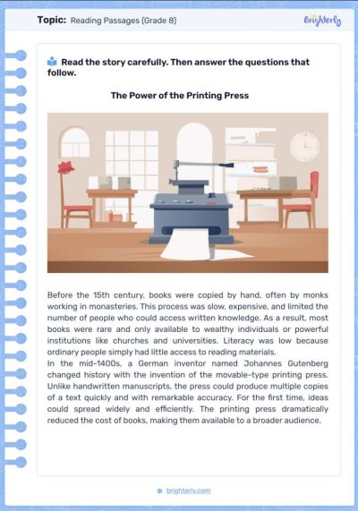 PDF 8th Grade Reading Passages Worksheets