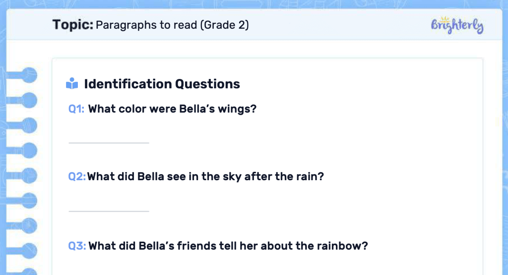 Reading paragraphs worksheets: Examples