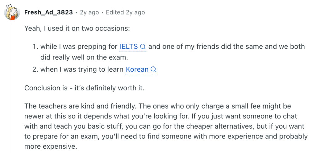 Reviews on Preply: Tutor pricing