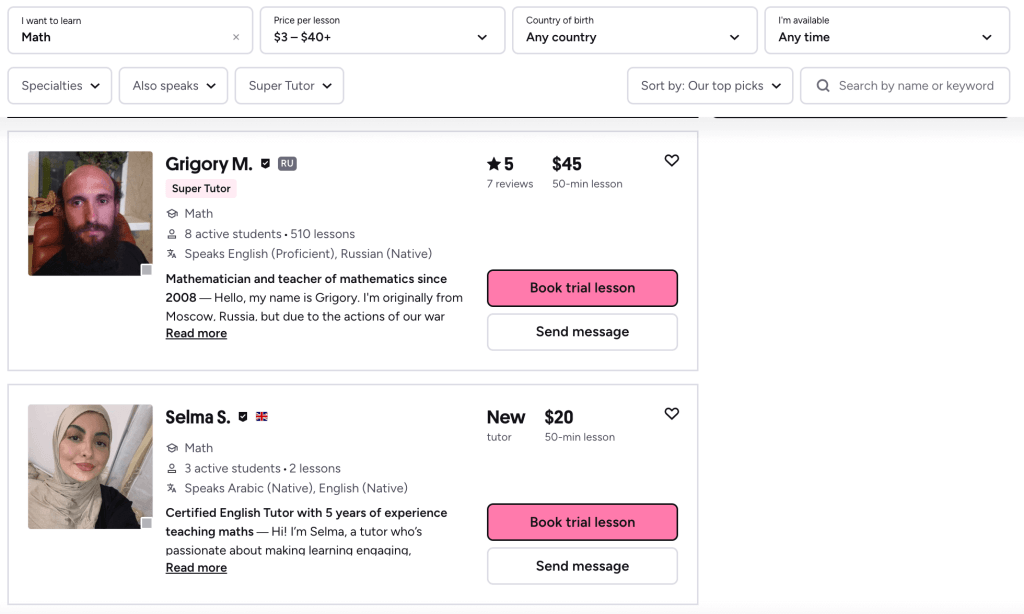 Reviews on Preply: Tutor pricing