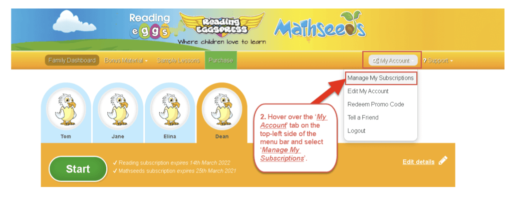Select “Manage Subscriptions” from the menu