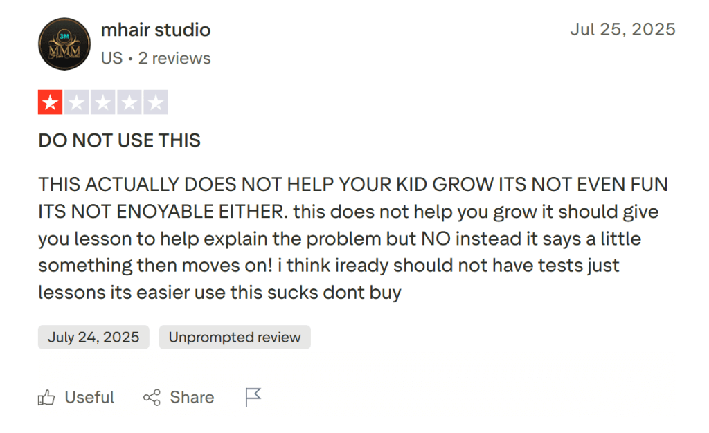 iReady pricing: The website doesn’t bring any value